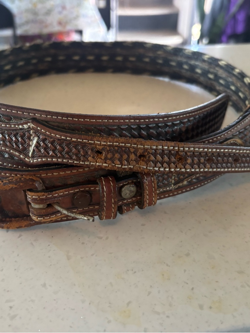 Brown Braided Leather Men's Belt